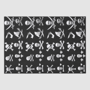 PAPEL DE SEDA BANNERS DE PIRATAS PRETOS CRUZADOS, OSSOS CRUZADOS