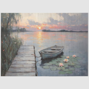 Papel De Seda Barco a Remo Tranquilo ao Pôr do Sol em um Lago De