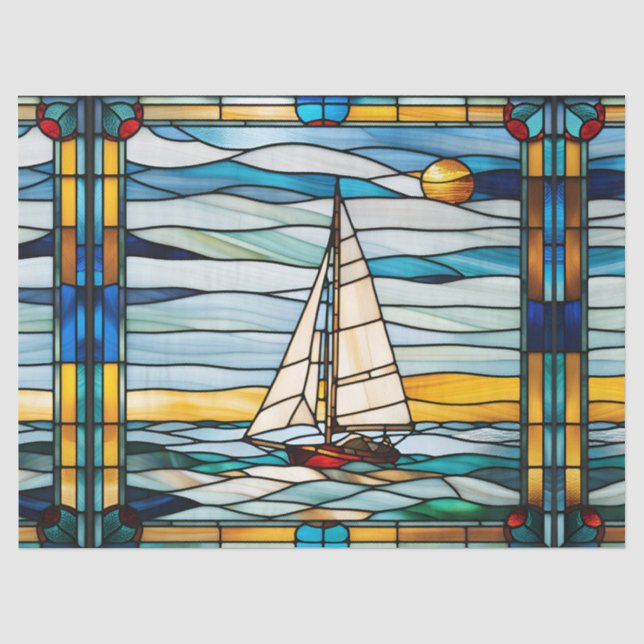 Papel De Seda Barco à Vela em Vidro Pintado Falso para Artesanat (Frente )