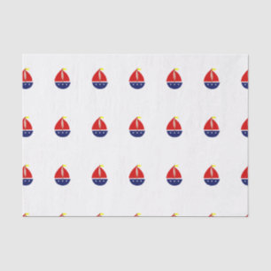 Papel De Seda Barco Estilizado Vermelho Azul Amarelo