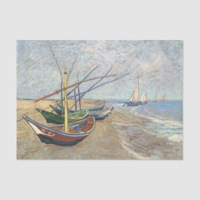 Papel De Seda Barcos de pesca na praia por Vincent Van Gogh (Frente )