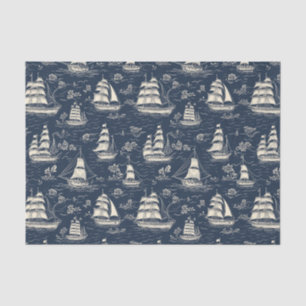 Papel De Seda Barcos do Mar na Nuvem Azul de Marinho Noturno