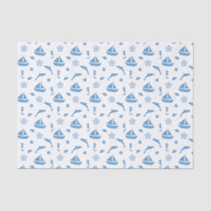 Papel De Seda Barcos e Golfinhos Padrão Marítimo Azul Branco