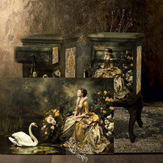 Papel De Seda Baroque Lady Swan Gold Floral Landscape Scene