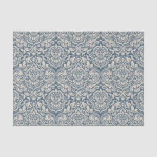 Papel De Seda Barroco Azul Damasco Brocade na Decoupage Branca