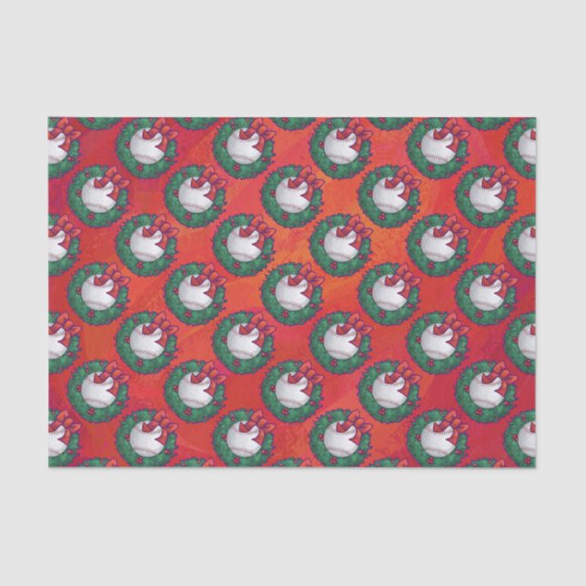 Papel De Seda Baseball em Wreath em Vermelho (Frente )