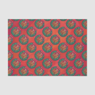 Papel De Seda Basquete em Holly Wreath Pattern em Red