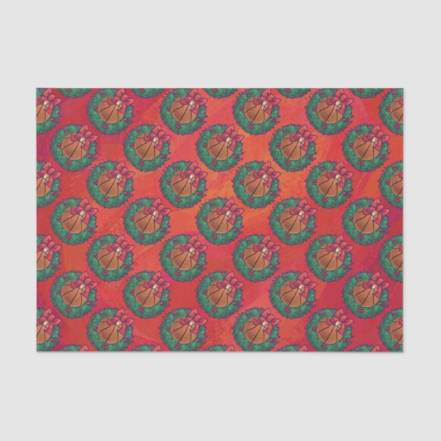 Papel De Seda Basquete em Holly Wreath Pattern em Red (Frente )