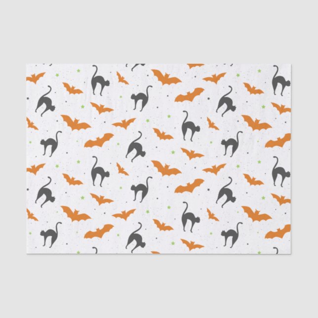 Papel De Seda Bastões e gatos o Dia das Bruxas (Frente )