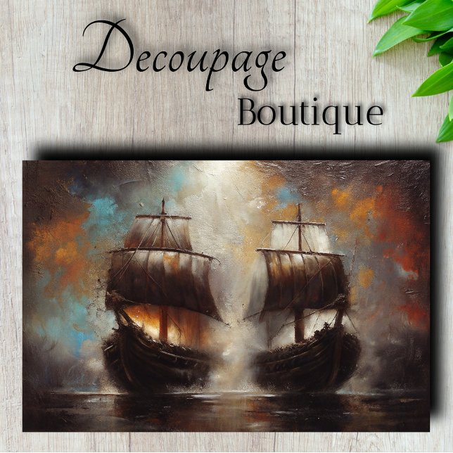 Papel De Seda Batalha de Navios Gêmeos Decoupage (Twin Ships Battle Decoupage Tissue Paper)