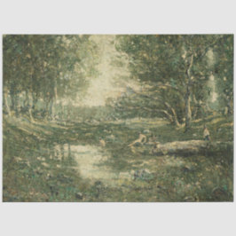Papel De Seda Bathers in Green Woodland Landscape (Arte Vintage)