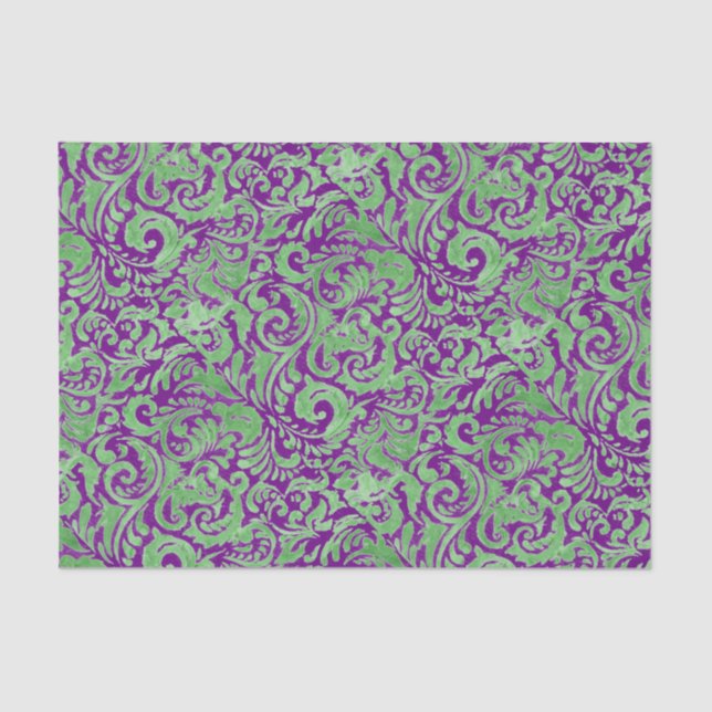 Papel De Seda Batik floral verde roxo (Frente )
