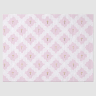 Papel De Seda Batismo Dourado pelo Padrão Cruzado Branco Rosa