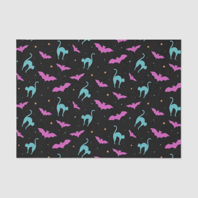 Papel De Seda Bats and Cats Halloween Tissue Paper (Frente )