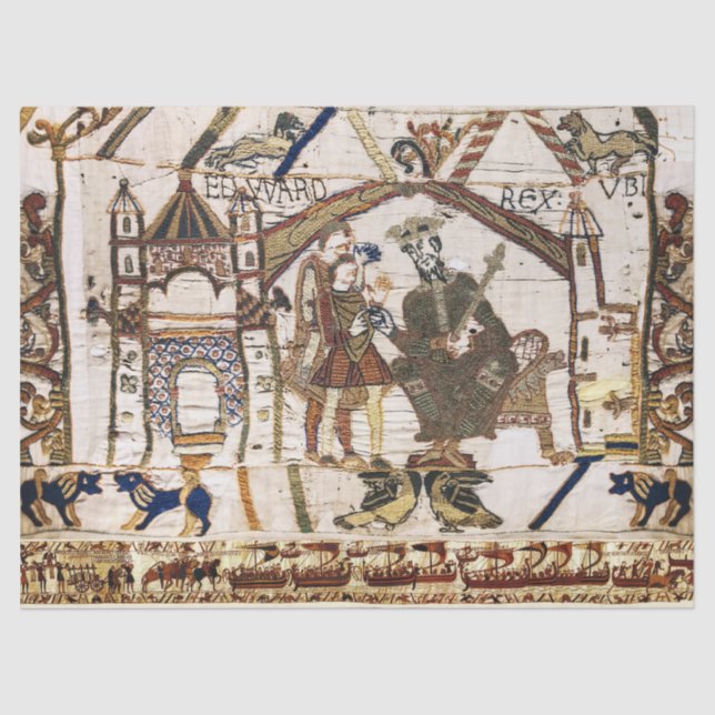 Papel De Seda BAYEUX TAPESTRY King Edward Confessor e Harold (Frente )