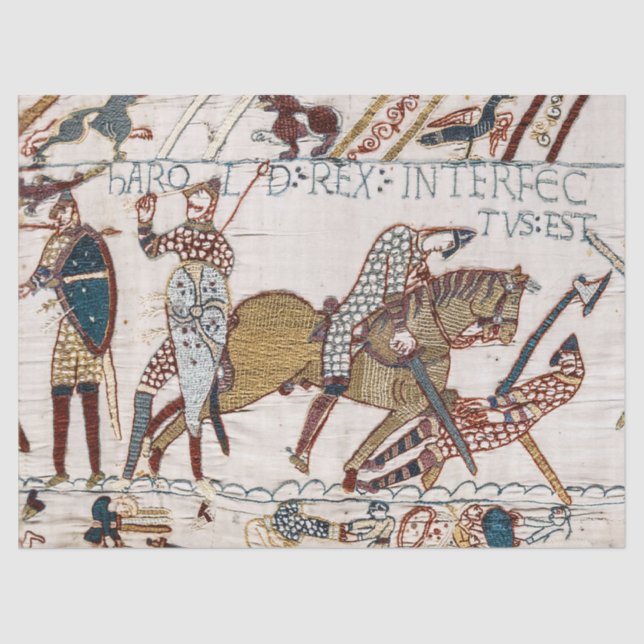 Papel De Seda BAYEUX TAPESTRY Morte do Rei Harold na Batalha (Frente )