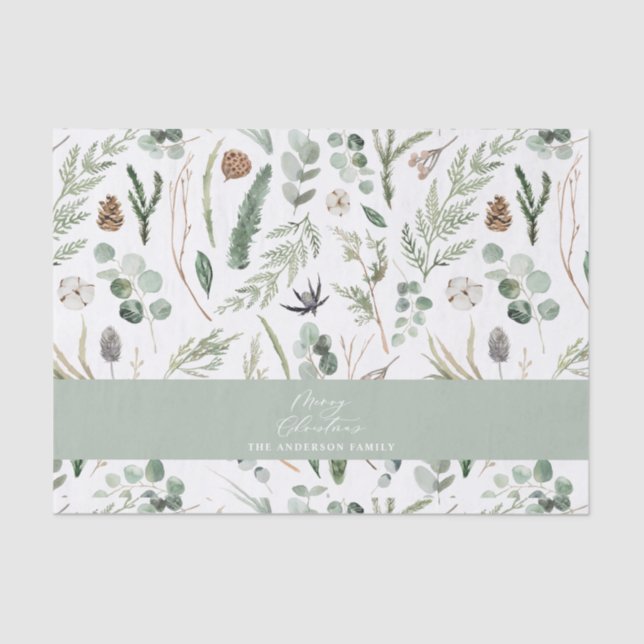 Papel De Seda Bbotânica mínima de Natal verde-sábio (Frente )