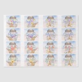 Papel De Seda Beachy Watercolor Florals & Seashells Decoupage 