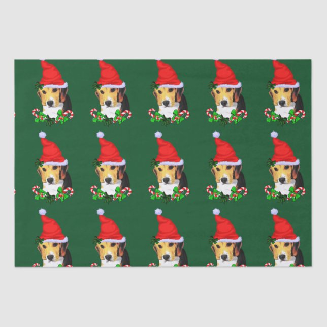 Papel De Seda Beagle no Natal Hat (Frente )