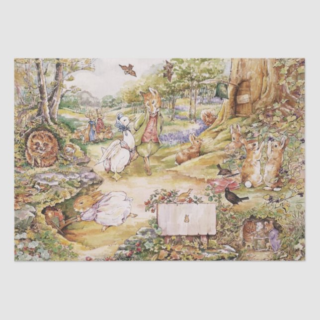 Papel De Seda Beatrix Potter Cute Peter o Coelho e Amigos (Frente )