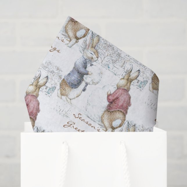 Papel De Seda Beatrix Potter Snowman e Bunnies Holiday (Sacola de presentes)