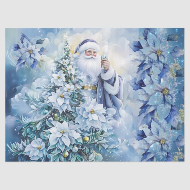 Papel De Seda Beautiful Blue Santa & Poinsettias Decoupage (Frente )