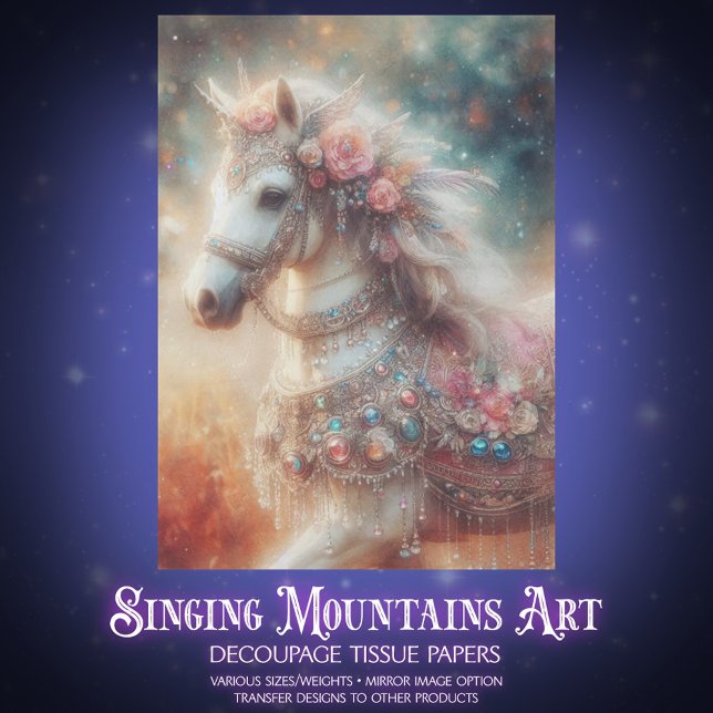 Papel De Seda Beautiful Fancy White Horse With Flowers Decoupage (Criador carregado)