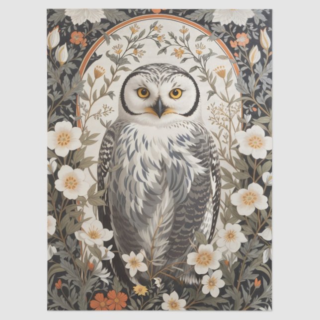 Papel De Seda Beautiful Snowy Owl William Morris Inspired (Frente )