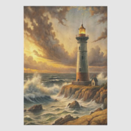 Papel De Seda Beautiful Stormy Coastal Lighthouse Decoupage