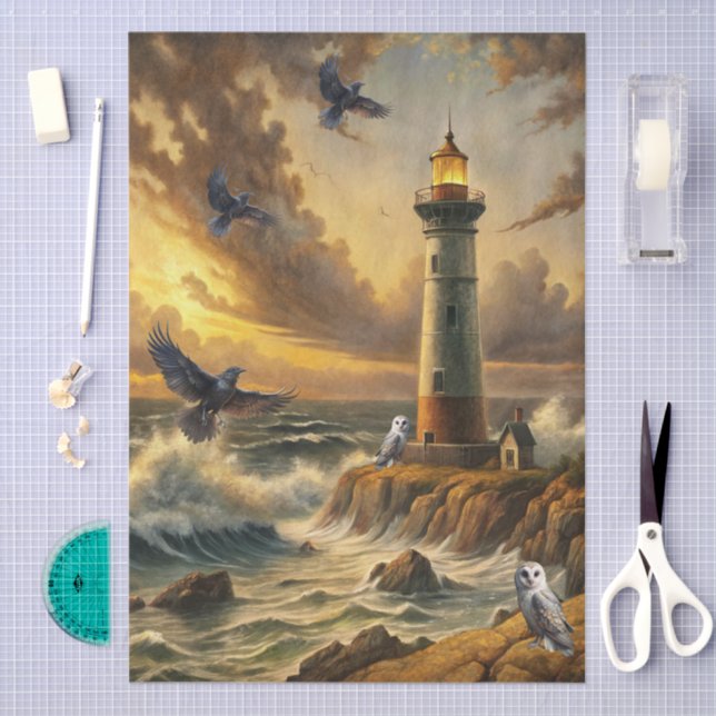 Papel De Seda Beautiful Stormy Coastal Lighthouse Decoupage (Arte )