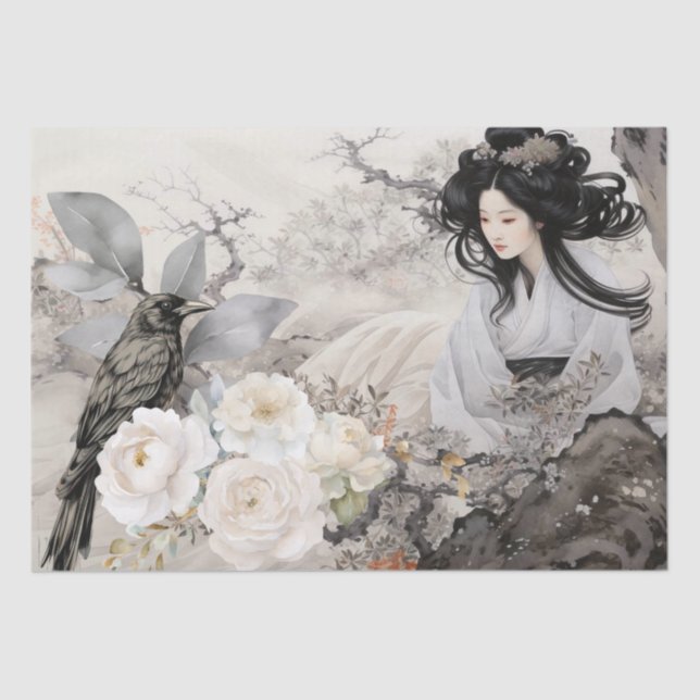 Papel De Seda Beautiful Vintage Asian & Black Raven (Frente )