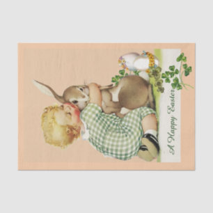 Papel De Seda BEBÊ ABRAÇANDO BUNNY ORIENTAL, rosa