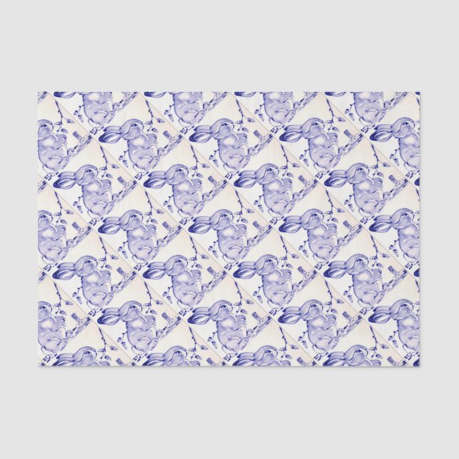 Papel De Seda Bebê Blue Bunny Rabbit Dift Wrap (Frente )