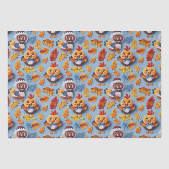 Papel De Seda Bebê de Ação de Graças Peru e Pintinhos  (Frente )