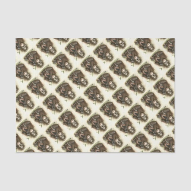 Papel De Seda Bebê do orangotango com folhas (Frente )