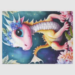 Papel De Seda Bebê Dragon Space Flowers Art