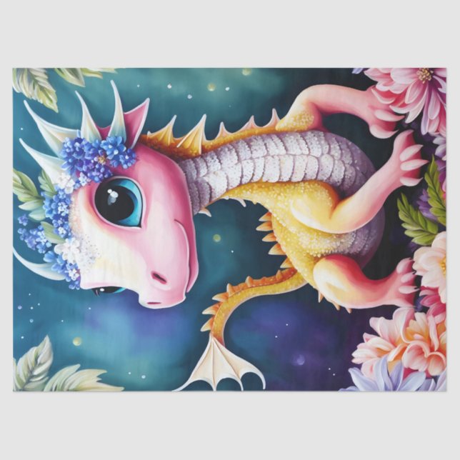 Papel De Seda Bebê Dragon Space Flowers Art (Frente )