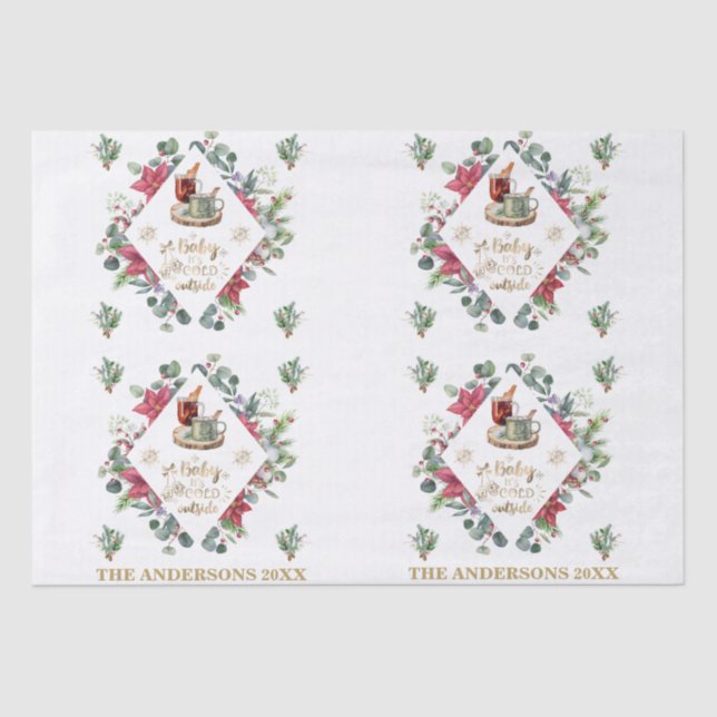 Papel De Seda Bebê É Frio Fora Do Xmas Winter Wreath Script (Frente )