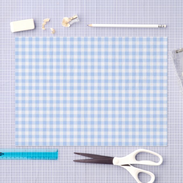 Papel De Seda Bebê fofo azul e xadrez gingham branco (Arte )