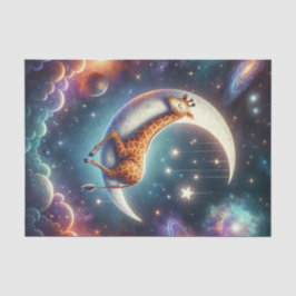 Papel De Seda Bebê Girafa Celestial Dormindo na Lua e Estrelas