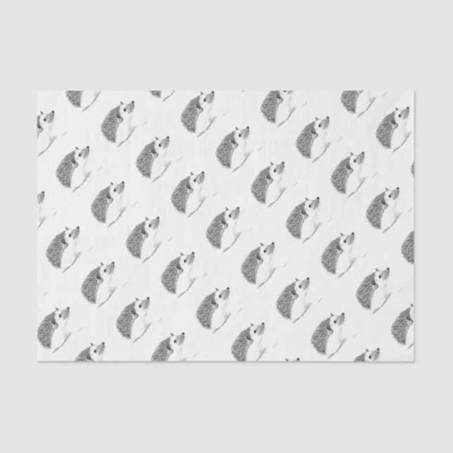 Papel De Seda Bebê ouriço animal Aquarela Preto Padrões Crianças (Frente )