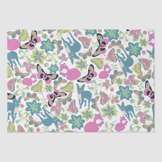 Papel De Seda Bebê Raposa e saco de presentes de flores (Frente )