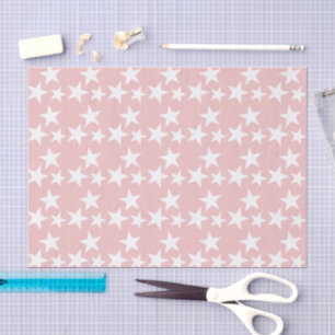 Papel De Seda Bebê rosa com estrelas brancas