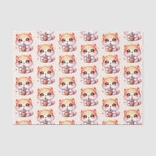 Papel De Seda Bebendo de gato Boba Cute Bubble Tea