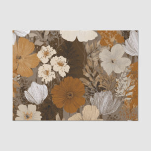 Papel De Seda Bege Creme Marrom Pastel Boho Anos 70 Floral Vinta