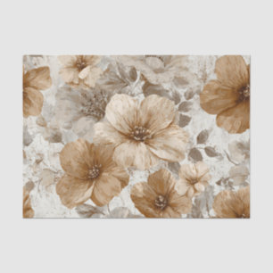 Papel De Seda Bege Creme Marrom Pastel Boho Anos 70 Floral Vinta