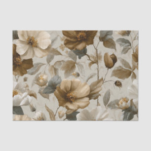 Papel De Seda Bege Creme Marrom Pastel Boho Anos 70 Floral Vinta