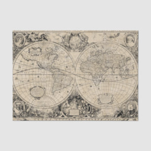 Papel De Seda Bege do mapa de Velho Mundo do vintage