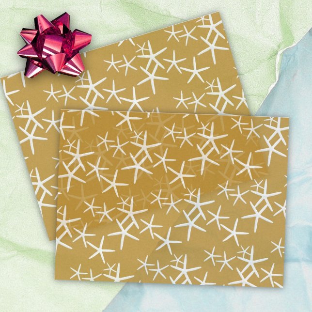 Papel de Seda Bege Dourado com Estrelas-do-Mar (Criador carregado)