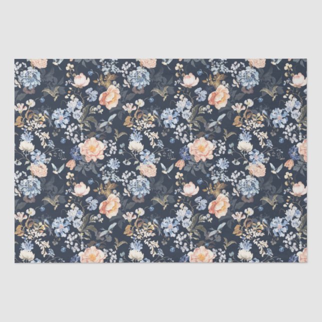 Papel De Seda Bege Rosa Azul Pálido Passarinho  (Frente )